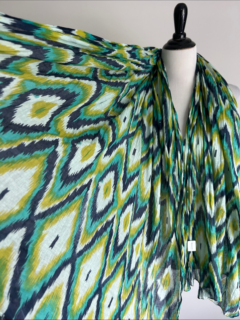 Vibrant Teal navy blue white and Yellow Printed Scarf